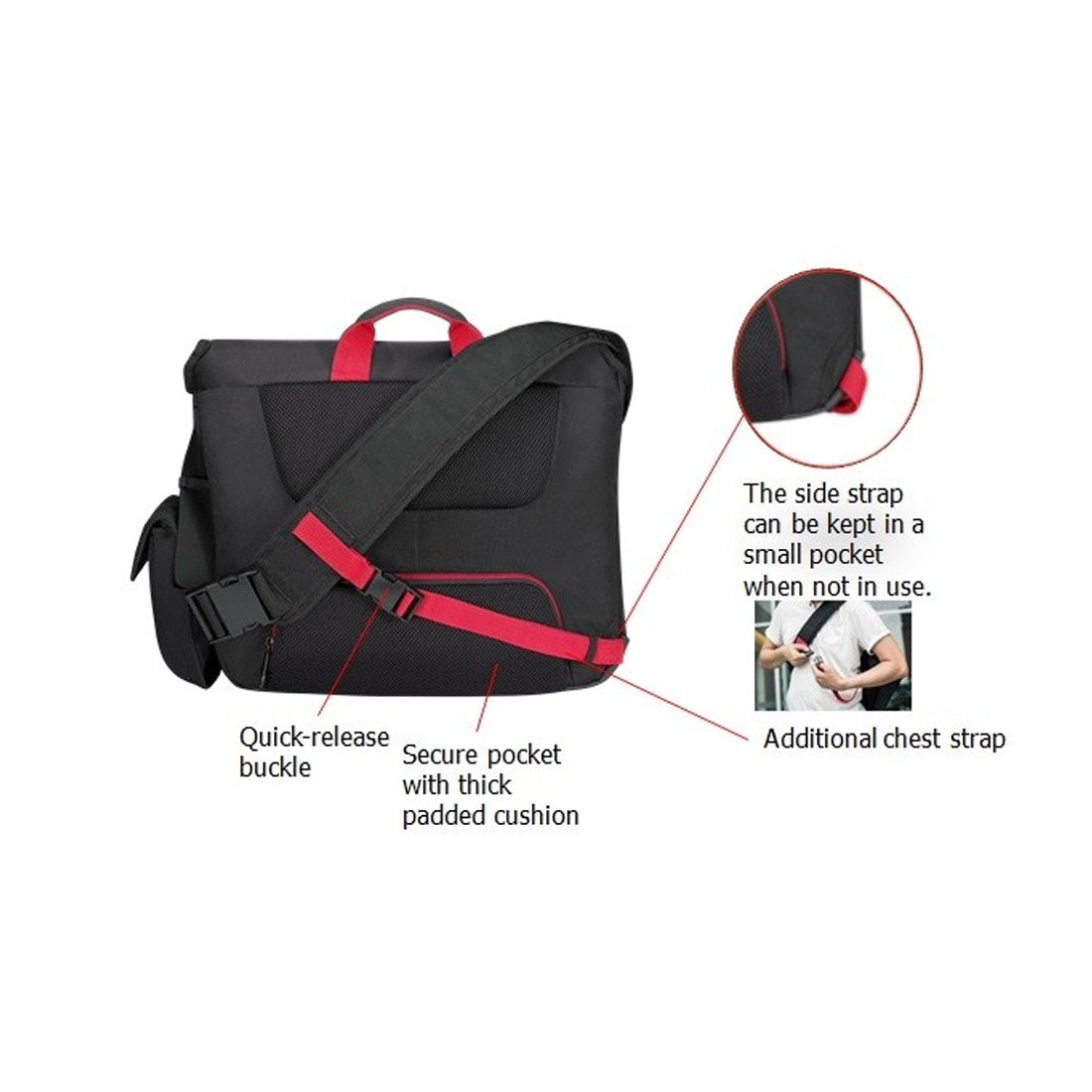 Asus ROG Ranger 15.6-inch Messenger Backpack with Detachable Side Pockets and Water Resistant Exterior