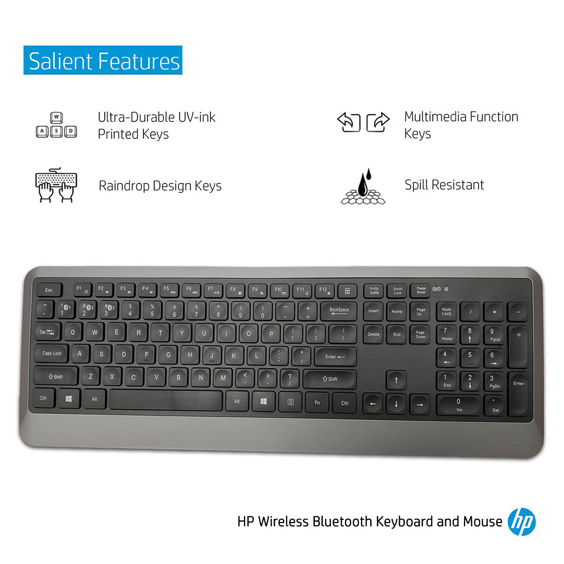 HP 1F0C8PA Wireless Bluetooth Full-size Keyboard and Optical Mouse Combo with Spill Resistant Design