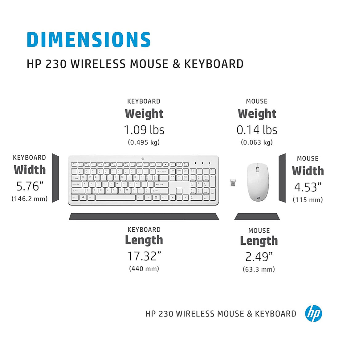 HP 230 Wireless Keyboard and 1600DPI Optical Mouse Ultra Slim Combo - White