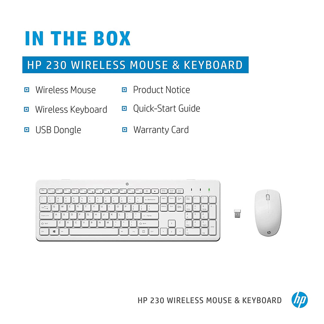 HP 230 Wireless Keyboard and 1600DPI Optical Mouse Ultra Slim Combo - White