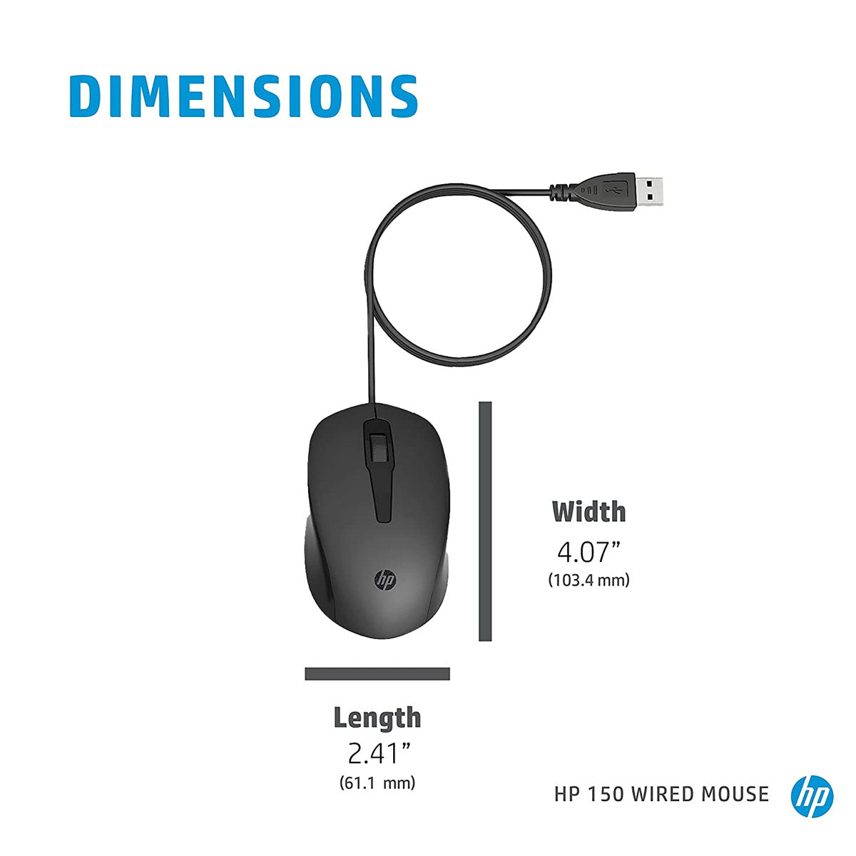 HP 240J6AA 150 Wired Optical Mouse with 1600 DPI and 3 Buttons