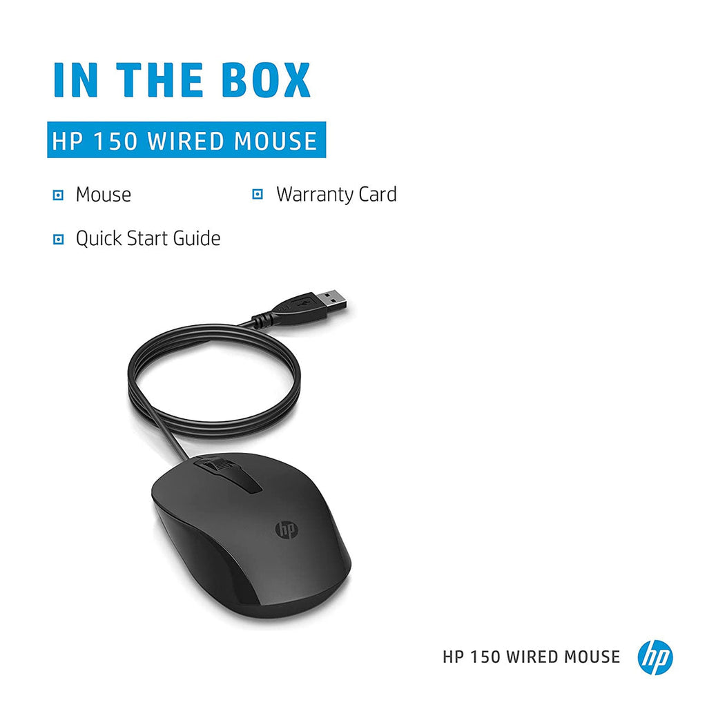 HP 240J6AA 150 Wired Optical Mouse with 1600 DPI and 3 Buttons