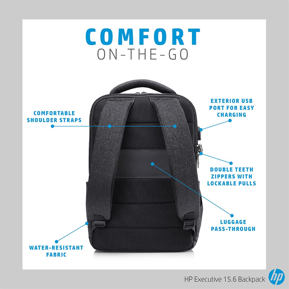 HP 6KD07AA Executive 15.6-inch Laptop Backpack with Built-in USB Charging Port