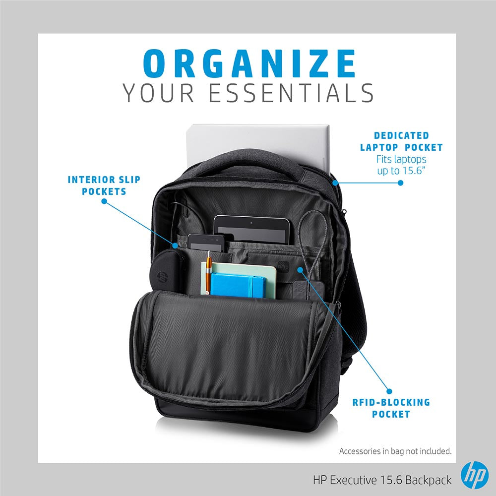 HP 6KD07AA Executive 15.6-inch Laptop Backpack with Built-in USB Charging Port