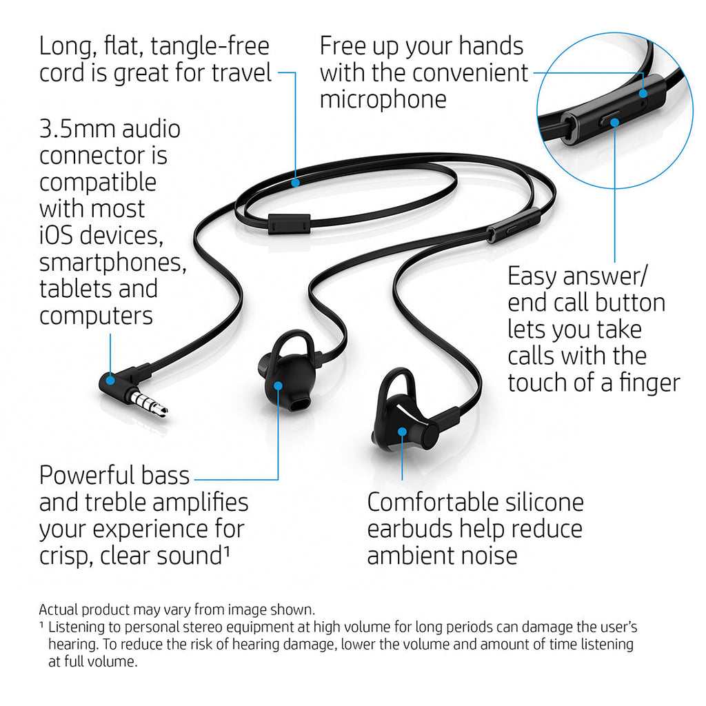 HP 150 Earbuds In Ear Wired Headset with in-line Microphone