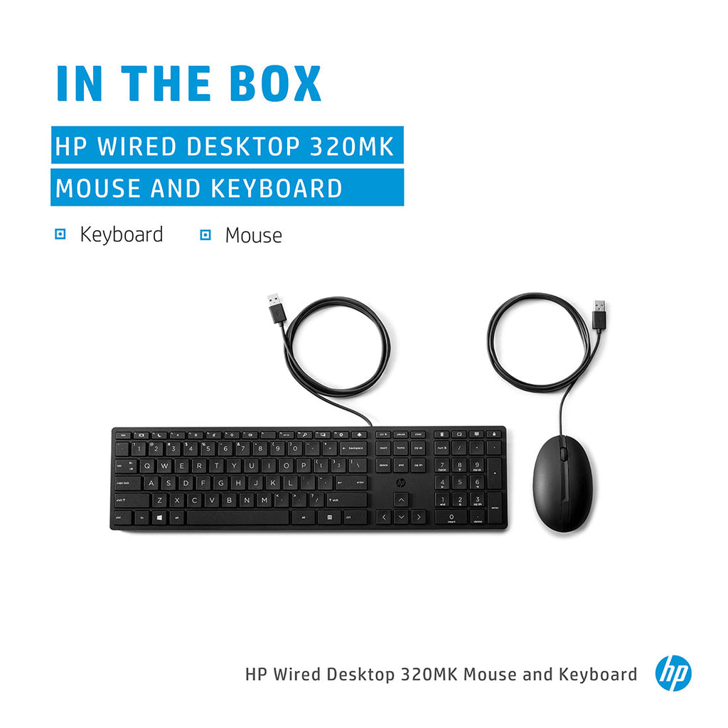HP 320MK Wired Desktop Optical Mouse and Full-Size Keyboard Combo
