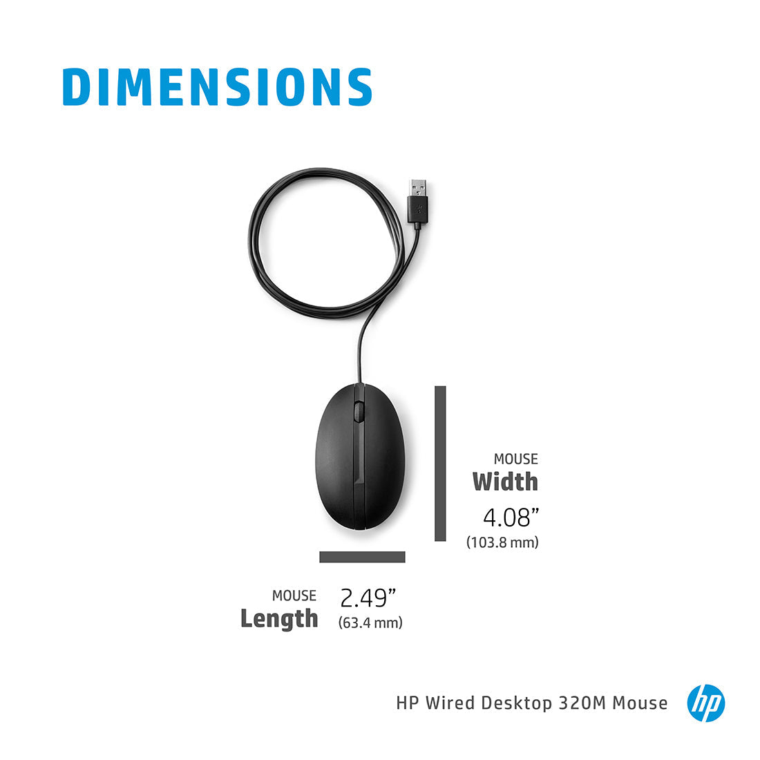 HP 320M Wired Desktop Optical Mouse with 3 Buttons and Ergonomic Design