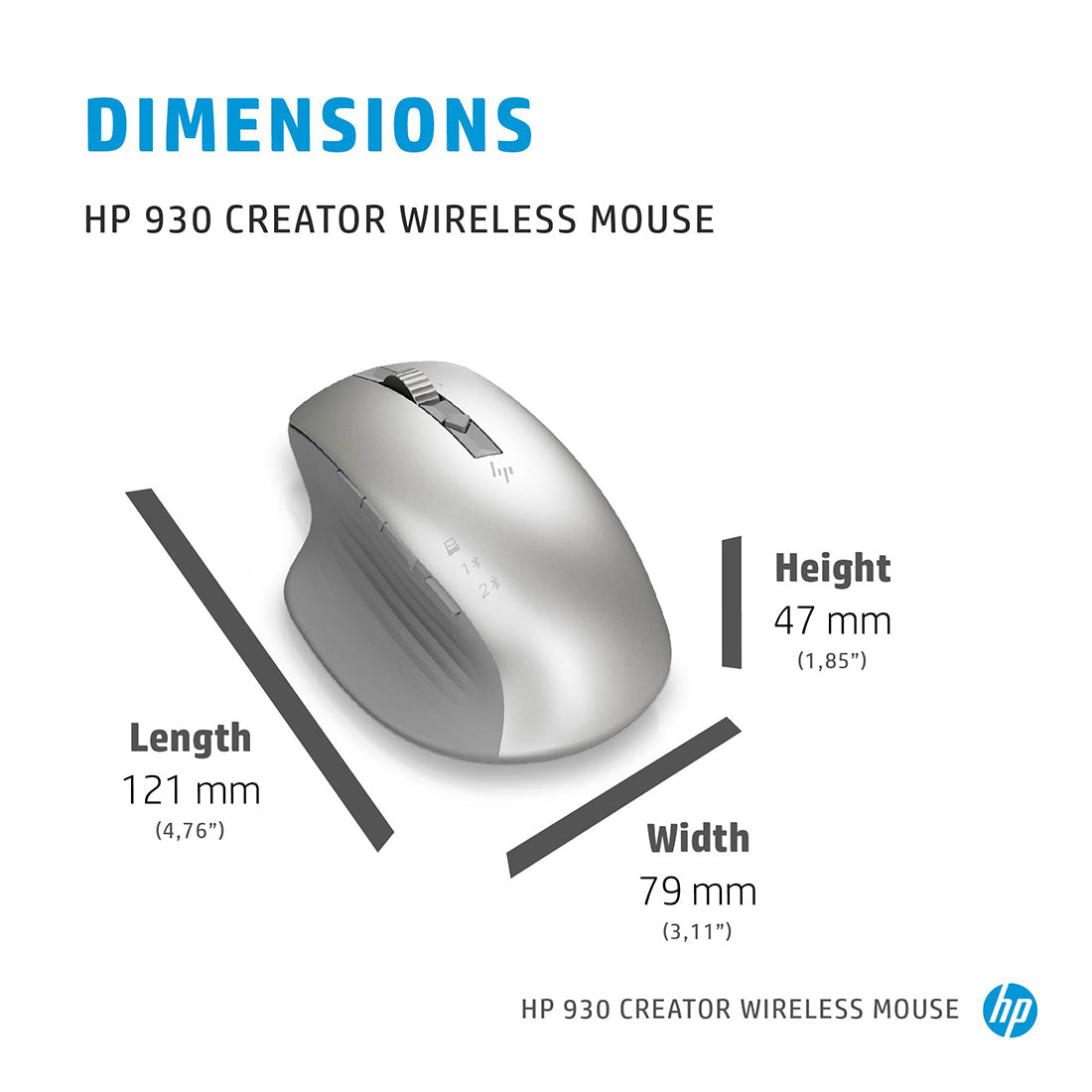 HP 930 Creator Wireless Ergonomic Mouse with Trackon-glass Sensor and 7 Programmable Buttons