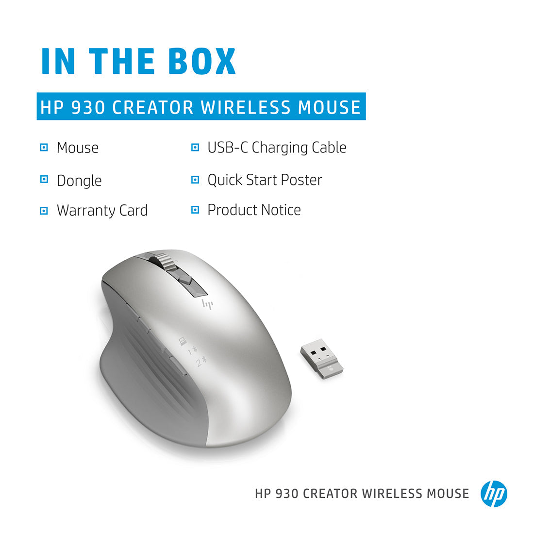 HP 930 Creator Wireless Ergonomic Mouse with Trackon-glass Sensor and 7 Programmable Buttons