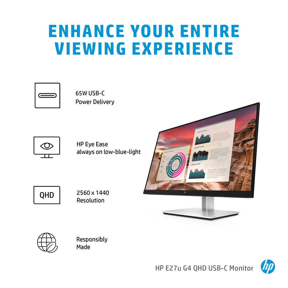 HP E27u G4 27-inch QHD IPS Monitor with USB Type-C and HP Eye Ease