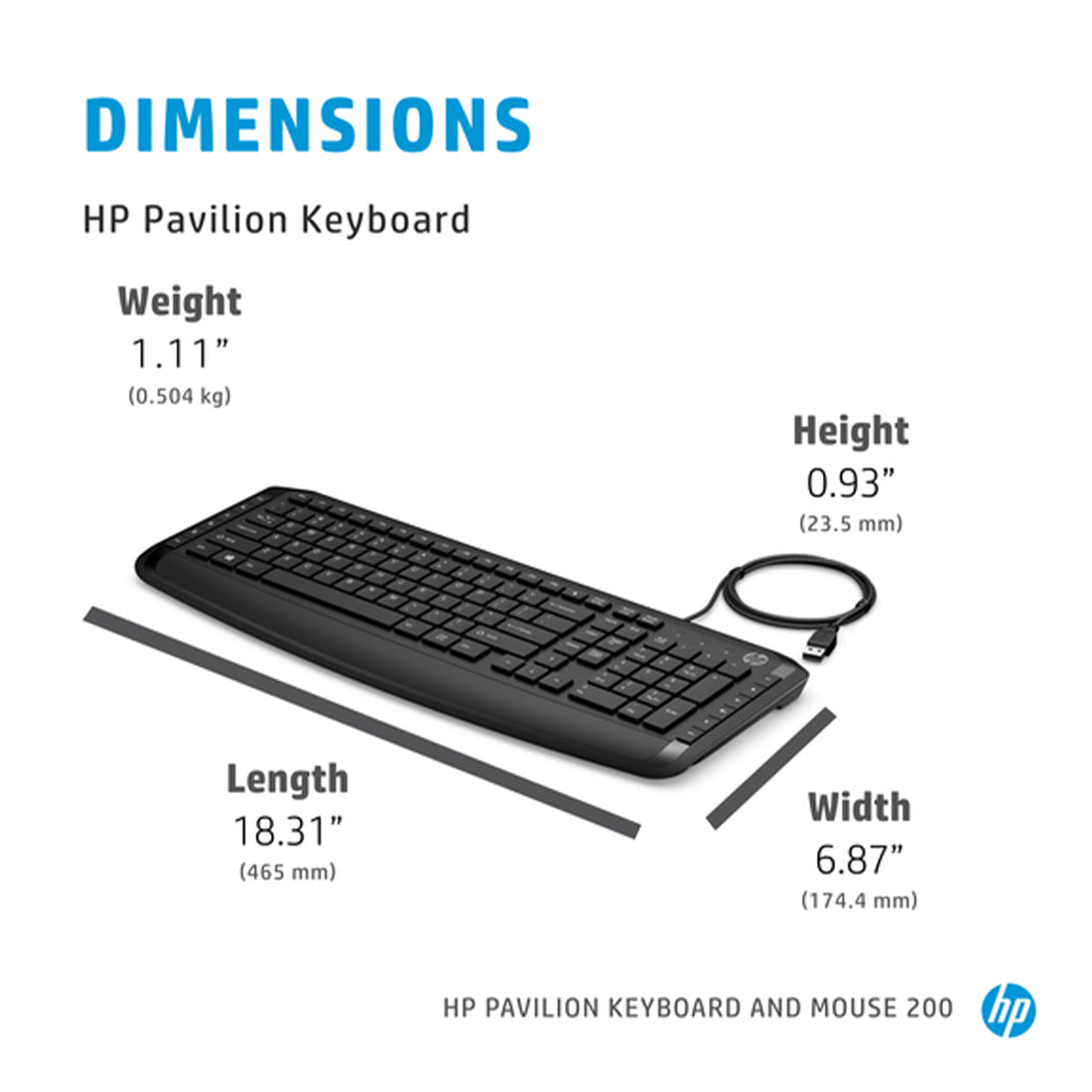 HP Pavilion 200 Wired Keyboard and Optical Mouse with 1600 DPI Combo