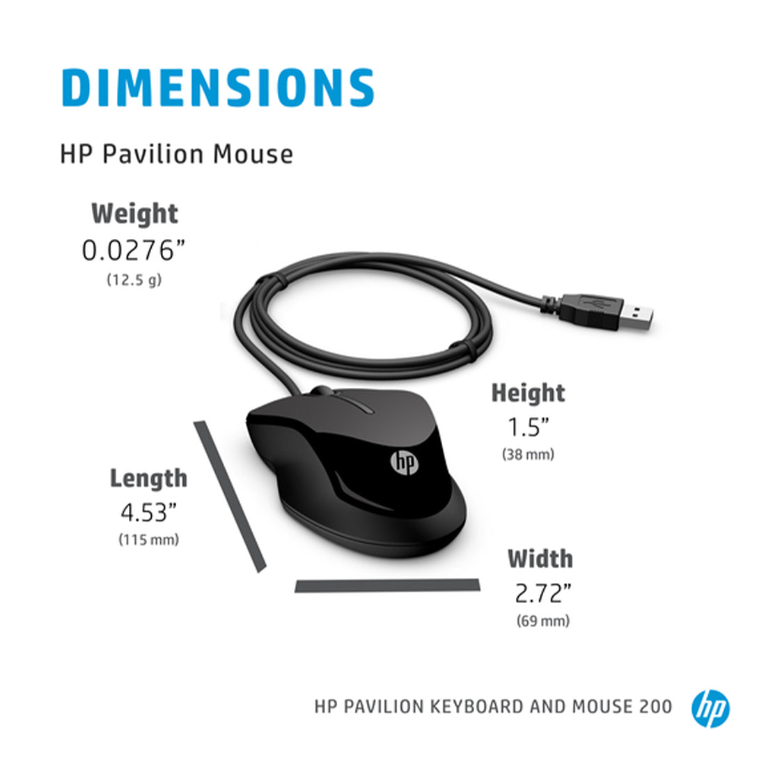 HP Pavilion 200 Wired Keyboard and Optical Mouse with 1600 DPI Combo