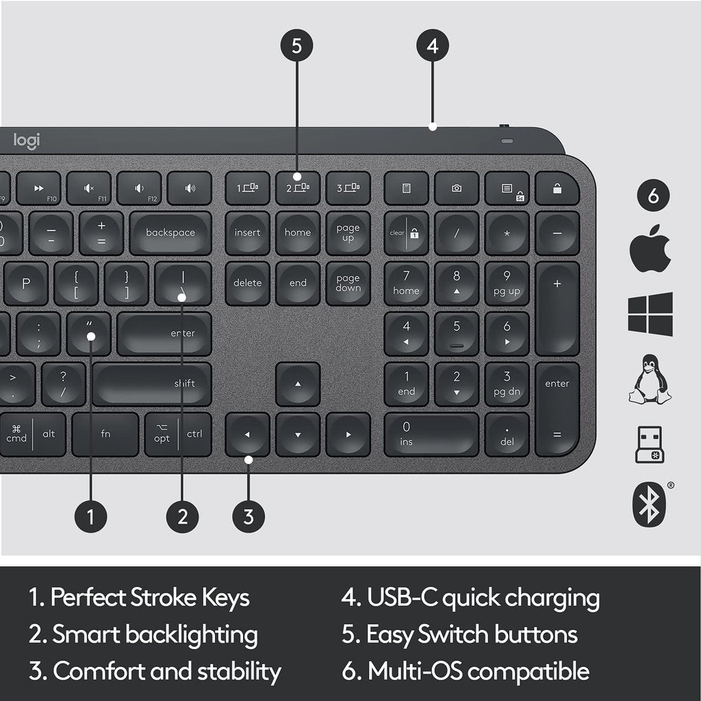Logitech Mx Keys Advanced Illuminated Wireless Multimedia Keyboard