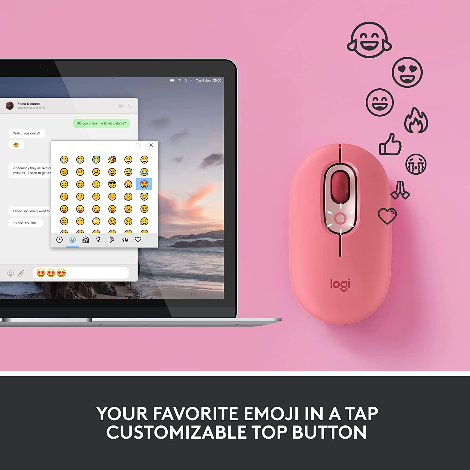 Logitech POP Optical Wireless Mouse - Pink
