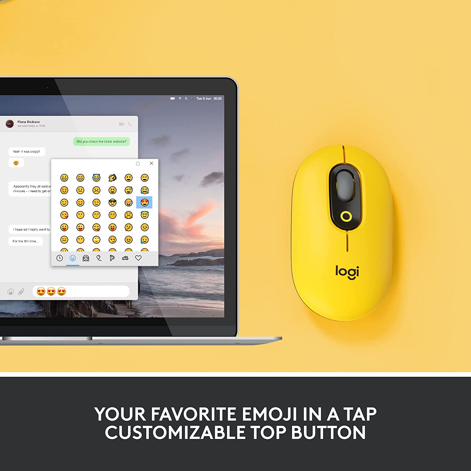 Logitech POP Optical Wireless Mouse - Yellow