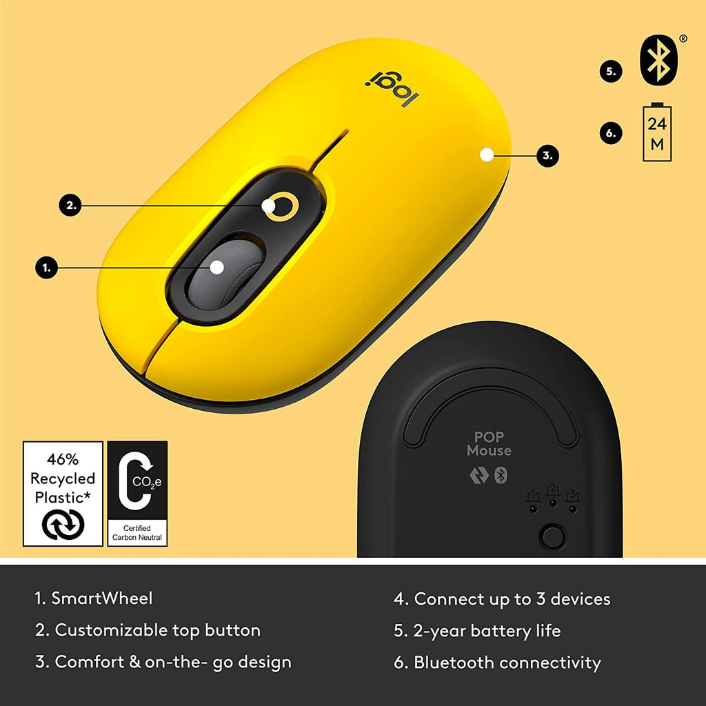 Logitech POP Optical Wireless Mouse - Yellow