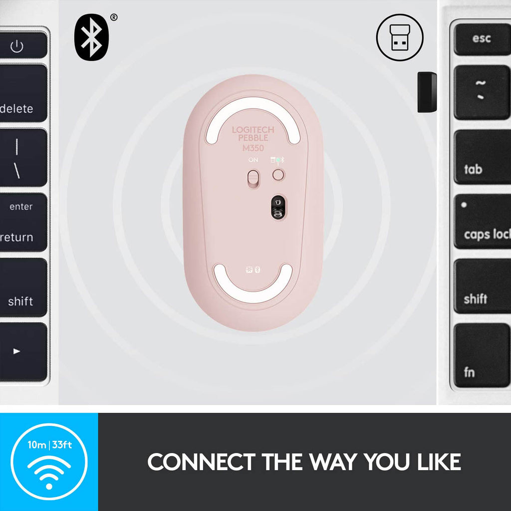 Logitech Pebble M350 Wireless Optical Silent Mouse with Dual Connectivity - Rose