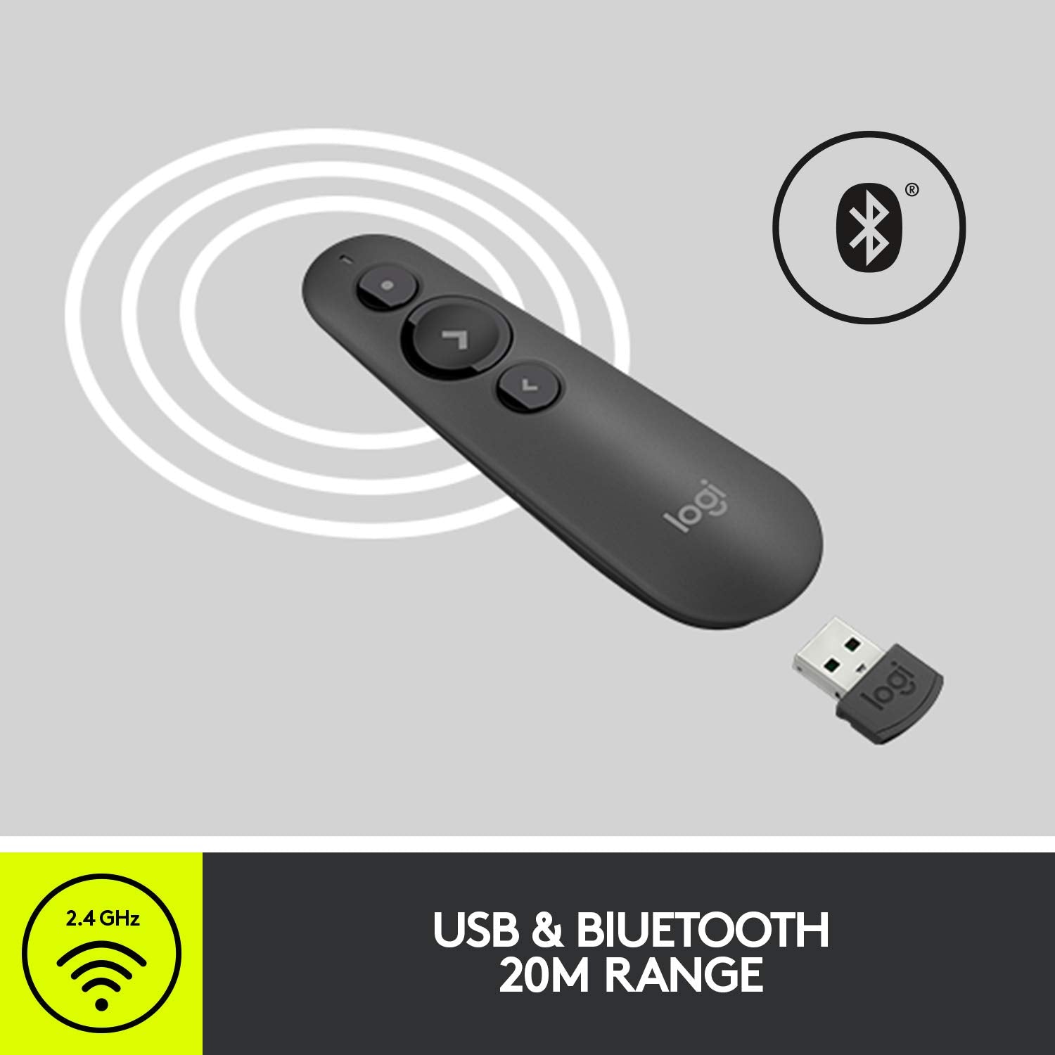 Logitech R500s Wireless Laser Presentation Remote With Broad Compatibility - Graphite