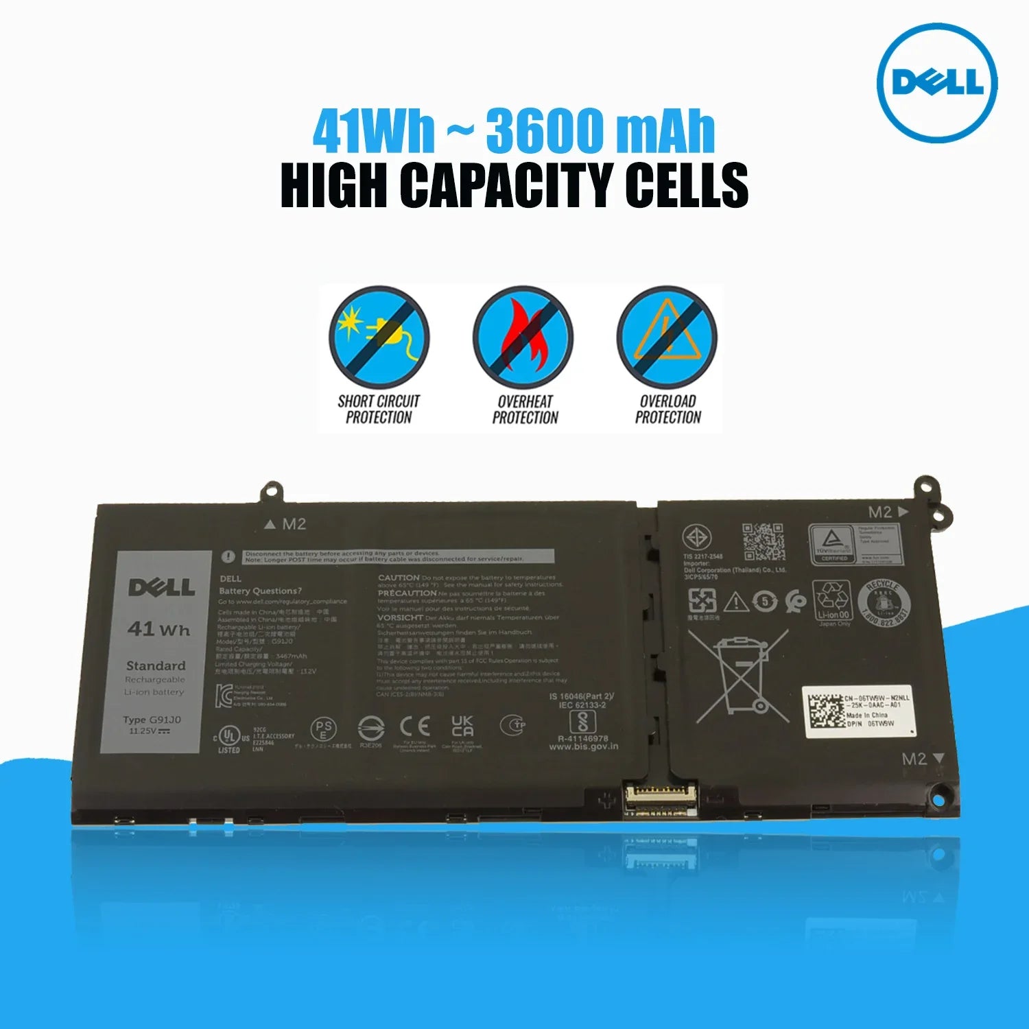 Dell Original 3467mAh 41Whr 11.2V 3 Cell Laptop Battery for Inspiron 14 5410 5430 5440 7420
