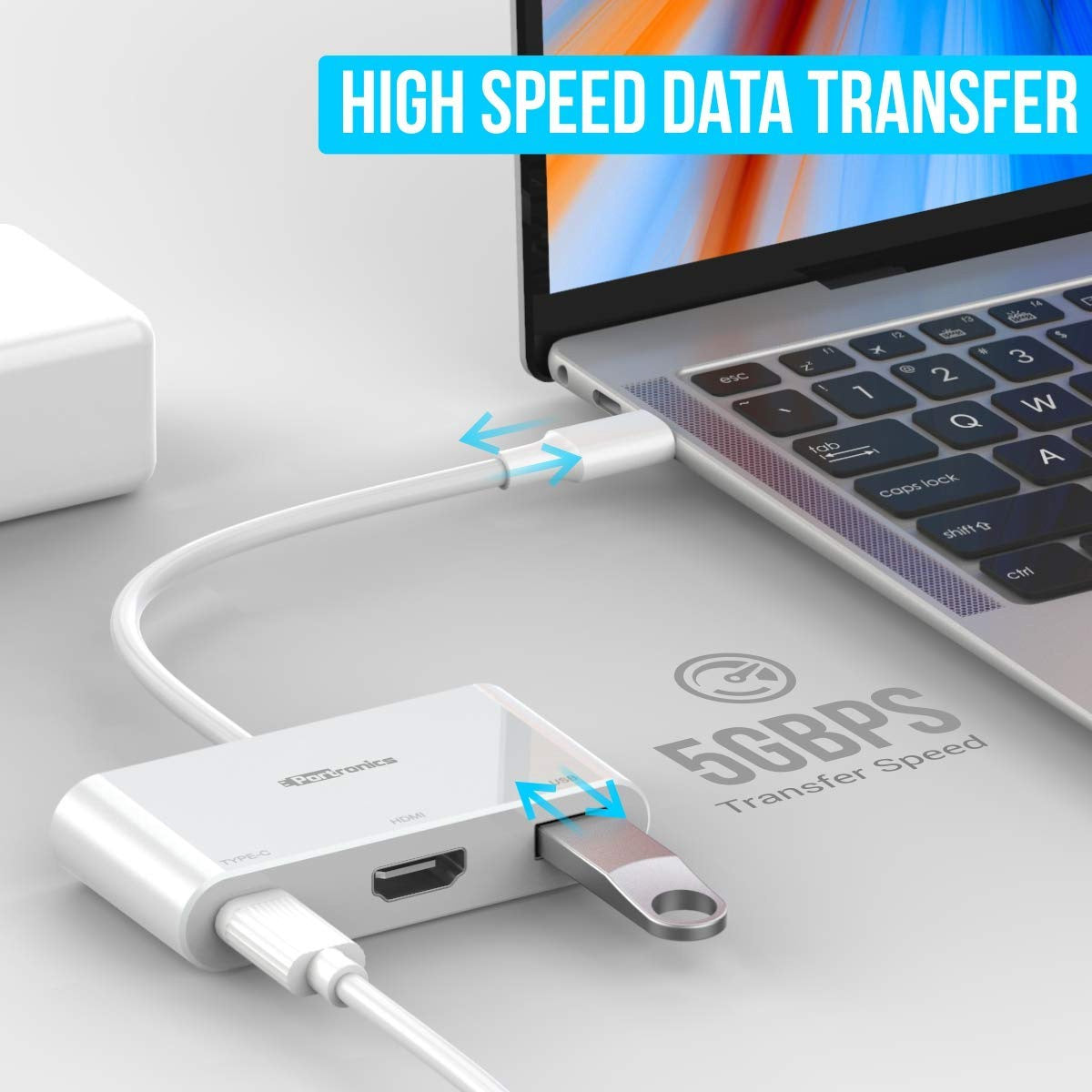 Portronics C-Konnect 3-in-1 USB Type-C Adapter with 100W Power Delivery and 4K Support