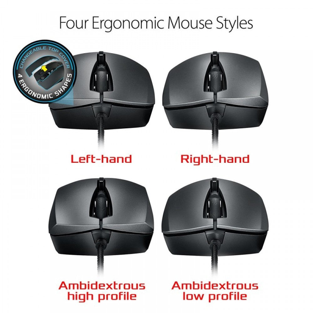 ASUS ROG Strix Evolve Optical Wired RGB Gaming Mouse with 7200 DPI and Changeble Cover